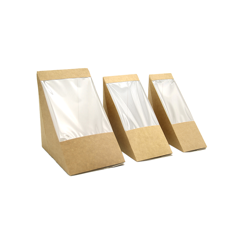 Mga Triangle Sandwich Box na may Window Kraft Paper Sandwich Wedge Box Food Packaging Takeaway Box para sa Bakery Dessert